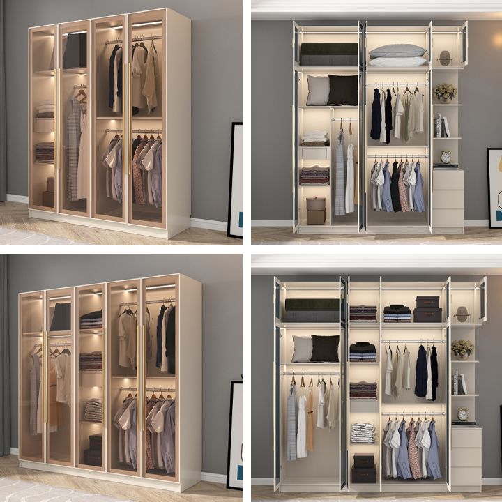 Clear Glass Door Storage Cabinet Contemporary Hinged Door Wardrobe for Home