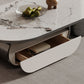 Elliptical Slate Top Coffee Table 1 -shelf Glam Cocktail Table with 1 - Drawer