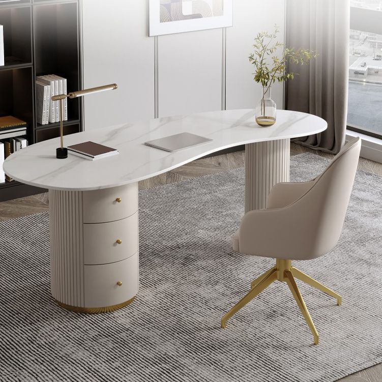 Modern Stone Office Desk 29.53" Tall Writing Desk with 3 Drawers Clearhalo 'furn' 'furn_office_desk' 'Furniture' 'Office Desks' 'Office Furniture' 'office_desk' 1200x1200_02167ba7-5380-497c-bdc0-f7cc5583ab15