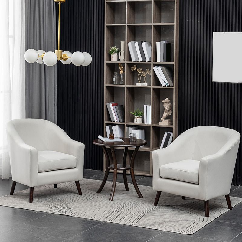 26.77" L * 27.55" W * 32.67" H Bonded Leather Barrel Accent Chair Sloped Arms Barrel Chair Clearhalo 'Accent Chairs' 'accent_chairs' 'Chairs & Seating' 'furn' 'furn_accent_chairs' 'Furniture' 'furniture_accent_chairs' 'Living Room Furniture' 1200x1200_02167e1d-e185-49c4-b02a-da9a4700d5be