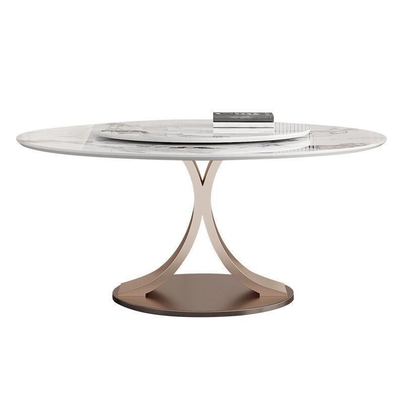 Mesa de comedor de piedra sinterizada redonda muebles modernos con base de acero pedestal
