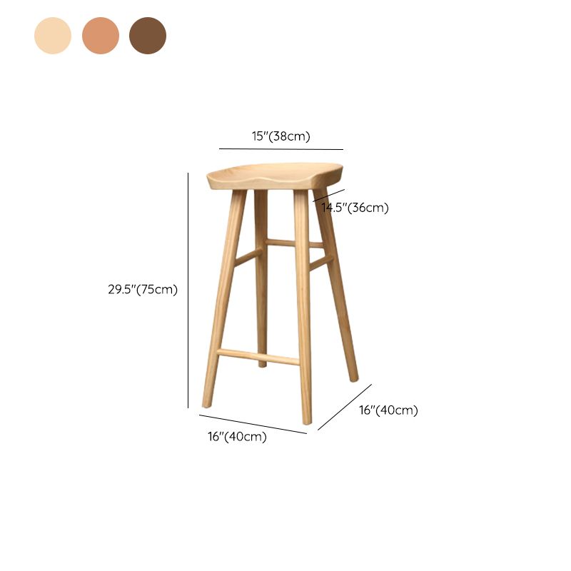 Taburete de bar de madera sin respaldo moderno con pedal y asiento de madera