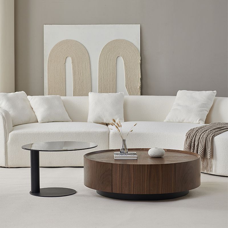 Round Wood Cocktail Table Set with 2 Drawers Modern Walnut Coffee Table Clearhalo 'Coffee & Accent Tables' 'Coffee Tables' 'coffee_tables' 'furn' 'furn_coffee_tables' 'Furniture' 'Living Room Furniture' 1200x1200_021aba70-122f-4e6a-a3c9-f844e1606538