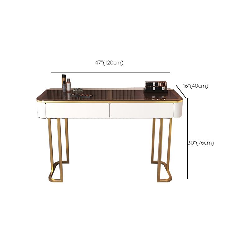 Tavolo da toeletta in legno per trucco top in vetro con cassetti di stoccaggio