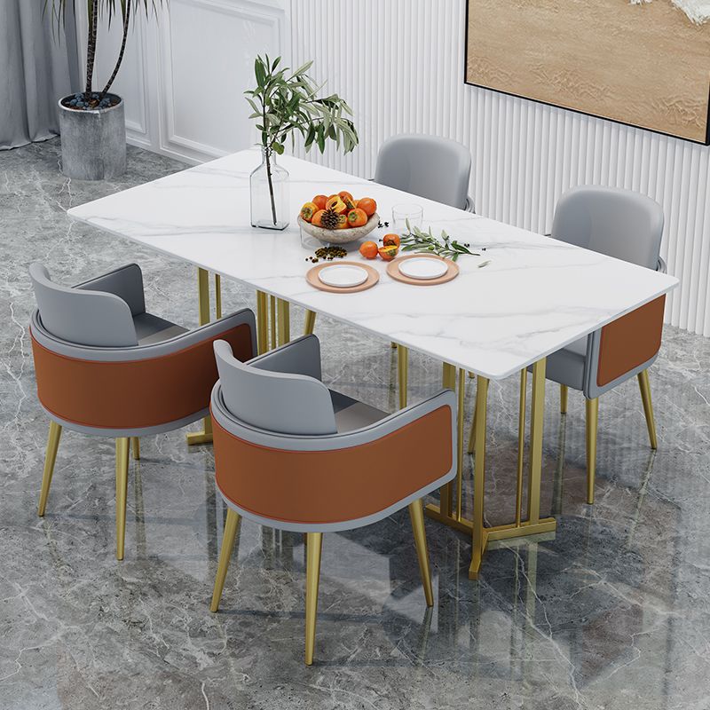 Modern Sintered Stone Top Standard Dining Set White Rectangle Shape Dining Set with Double Pedestal Clearhalo 'Dining Room Sets' 'Dining Tables & Seating' 'dining_room_set' 'furn' 'furn_dining_room_set' 'Furniture' 'furniture_dining_room_set' 'Kitchen & Dining Furniture' 'kitchen&dining_furn' 'kitchen' 1200x1200_021e3623-3f99-4a06-87dc-c2f28c845b08