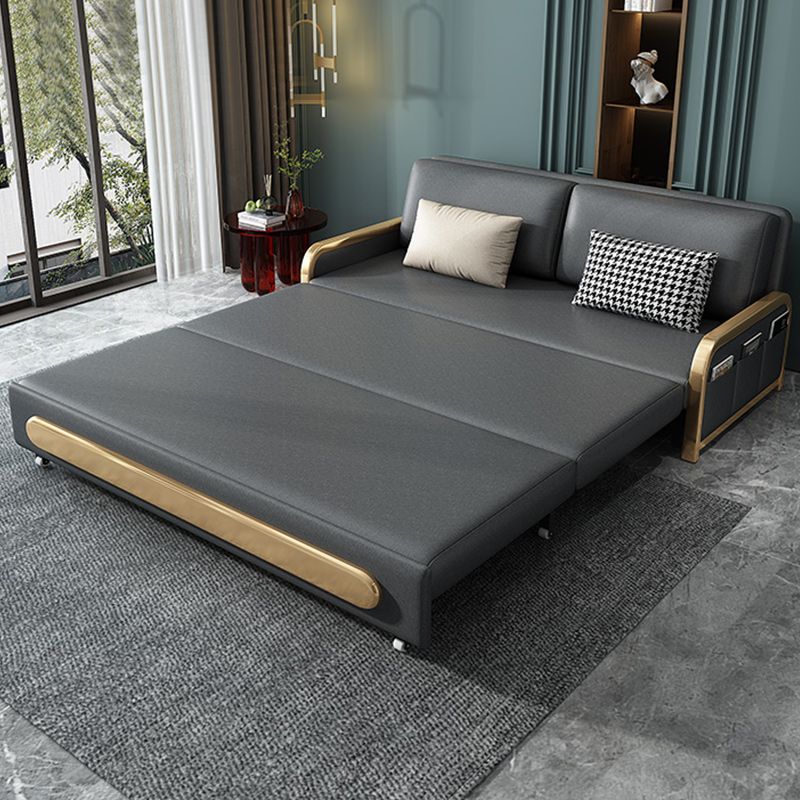 Divano di divano da letto resistente alla pelle moderna senza braccio in grigio in grigio