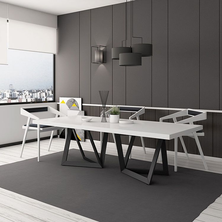 Rectangle Industrial Style Dining Table White Top Fixed Table with Solid Wood Clearhalo ' dining_table' 'Dining Tables & Seating' 'Dining Tables' 'furn' 'furn_dining_table' 'Furniture' 'furniture_dining_table' 'Kitchen & Dining Furniture' 'kitchen&dining_furn' 'kitchen' 'kitchen_dining_table' 1200x1200_0229e7d0-2e06-4b00-a364-f795f6bb94f0