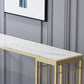 Glam Rectangle Stone Pub Bar Table Gold Iron Double Pedestal Bar Dining Table with 2-Shelf Clearhalo 'Bar Furniture' 'Bar Tables' 'bar_tables' 'furn' 'furn_bar_tables' 'Furniture' 'furniture_bar_tables' 'Kitchen & Dining Furniture' 'kitchen&dining_furn' 'kitchen' 1200x1200_022b698a-07a9-4bd9-b12d-ba1bcfd9e6c8
