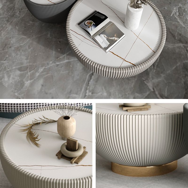 Luxurious Slate Round Pedestal Coffee Cocktail Table in White and Gray Clearhalo 'Coffee & Accent Tables' 'Coffee Tables' 'coffee_tables' 'furn' 'furn_coffee_tables' 'Furniture' 'Living Room Furniture' 1200x1200_022b76e9-760b-4d97-8313-2af30a0f9978