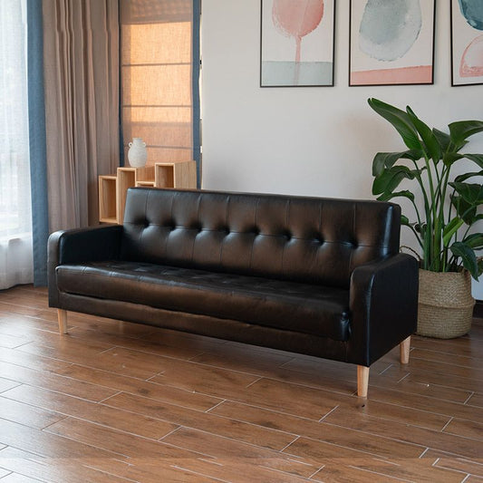 Modern Single Cushion Seat Sofa Tufted Back Faux  Leather Sofa