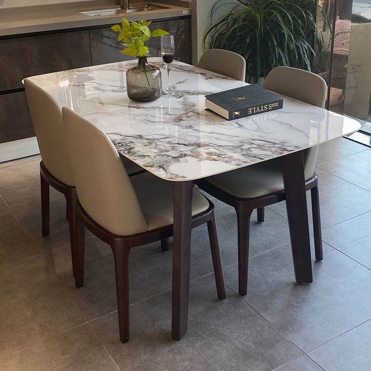 Modern Rectangle Dining Table Stone Top Walnut Tripod Base Dining Table Clearhalo 'Dining Tables & Seating' 'Dining Tables' 'dining_table' 'furn' 'furn_dining_table' 'Furniture' 'furniture_dining_table' 'Kitchen & Dining Furniture' 'kitchen' 'kitchen_dining_table' 1200x1200_0231abfb-0baa-4cf4-806f-dac46c544f4c