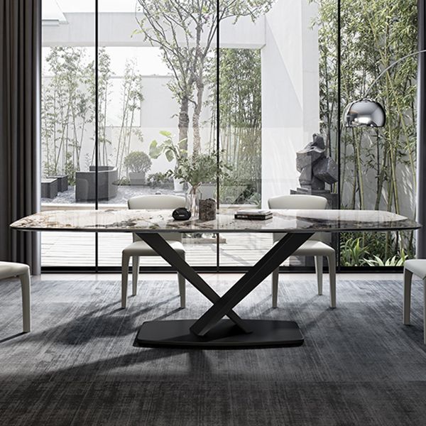 Metal Contemporary Rectangular Dining Table Sintered Stone Dining Table for Dining Room Clearhalo ' dining_table' 'Dining Tables & Seating' 'Dining Tables' 'furn' 'furn_dining_table' 'Furniture' 'furniture_dining_table' 'Kitchen & Dining Furniture' 'kitchen&dining_furn' 'kitchen' 'kitchen_dining_table' 1200x1200_0231ddd3-8768-4105-ae8d-867457cac3eb