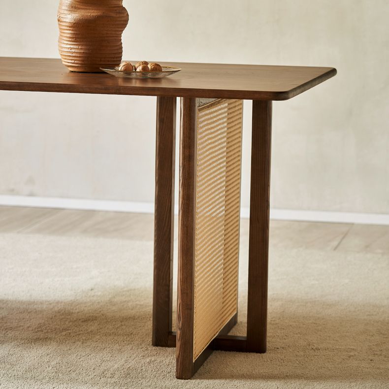 Rectangle Wood Dining Table Modern White Oak Table in Walnut with Double Pedestal Clearhalo ' dining_table' 'Dining Tables & Seating' 'Dining Tables' 'furn' 'furn_dining_table' 'Furniture' 'furniture_dining_table' 'Kitchen & Dining Furniture' 'kitchen&dining_furn' 'kitchen' 'kitchen_dining_table' 1200x1200_0231f51a-ec10-4442-b587-f2a0692d78a2