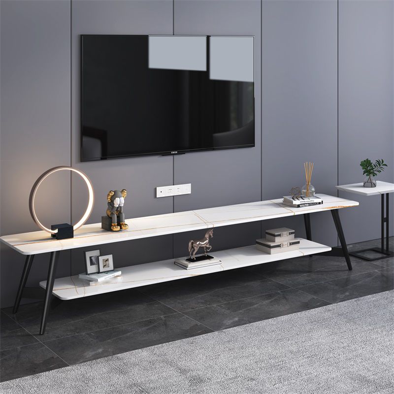 Mueble de TV nórdico para sala de estar, soporte de TV de arte del hierro con placa de roca Simple y moderna