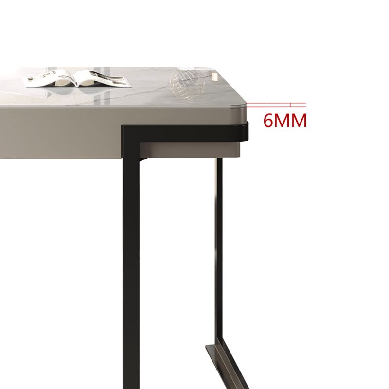 Bureau de bureau d'écriture en étain en métal et bureau en pierre avec 2 tiroirs de rangement