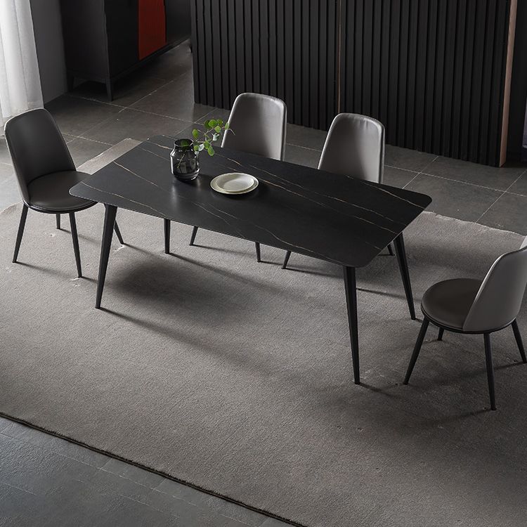 Contemporary Dining Table Set 1/4/5/7 Pcs Black Sintered Stone Top Table with Side Chairs Clearhalo 'Dining Room Sets' 'Dining Tables & Seating' 'dining_room_set' 'furn' 'furn_dining_room_set' 'Furniture' 'Kitchen & Dining Furniture' 1200x1200_023ec105-a5de-4dad-843d-2e46609d29d8