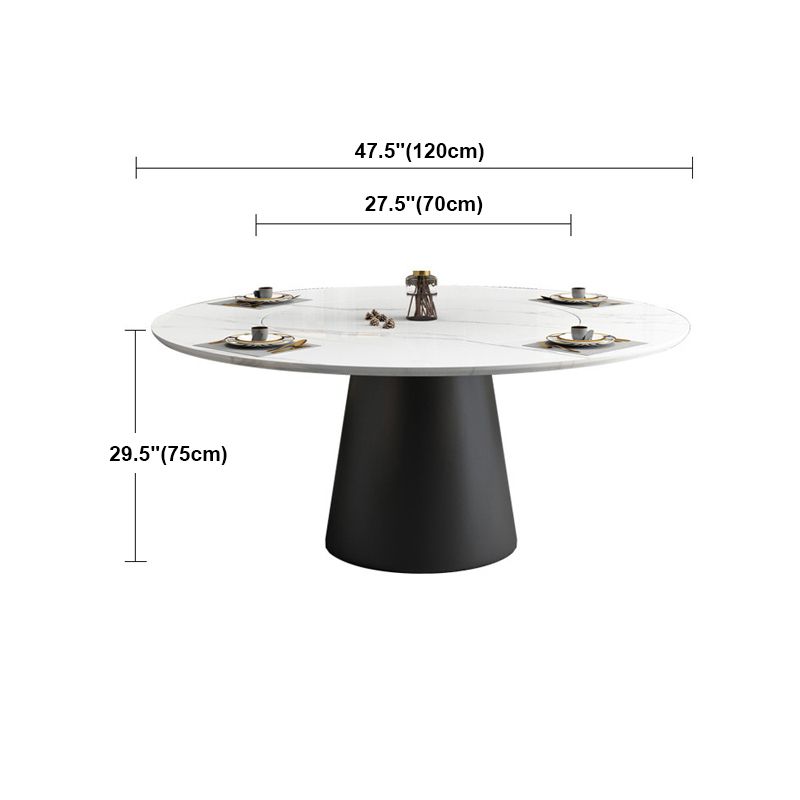 Modern Round Dining Table White and Black Metal Base Convertible Dining Table