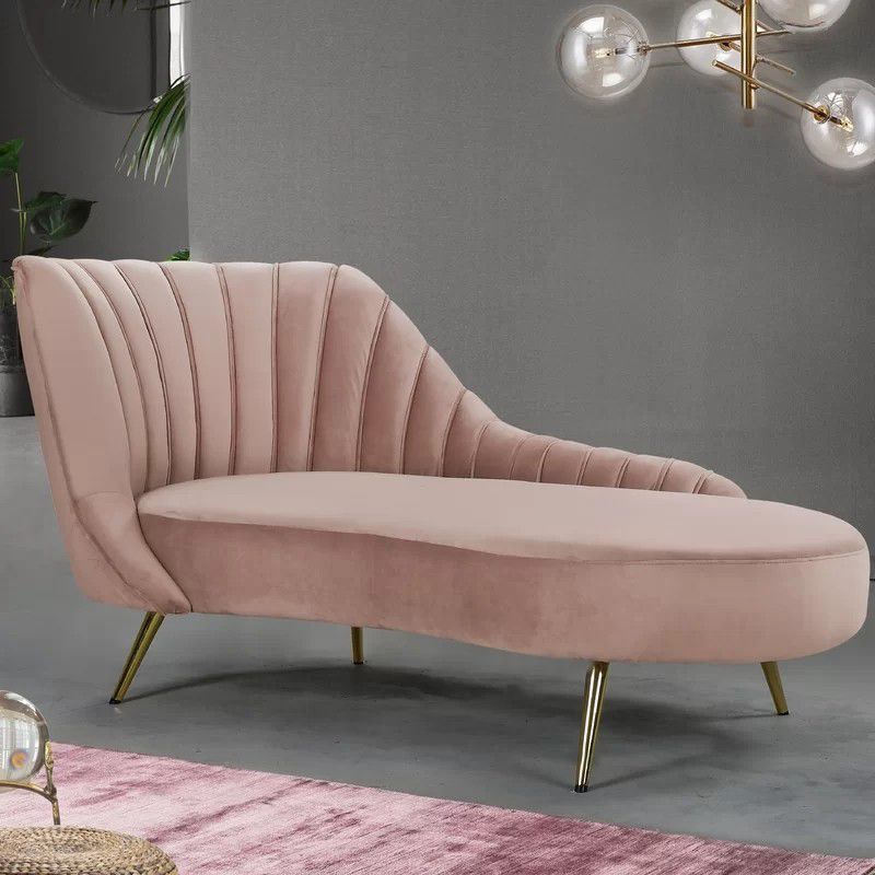 Glam Cushioned Chaise Lounge Velvet Chaise with Flared Arms for Bedroom and Living Room