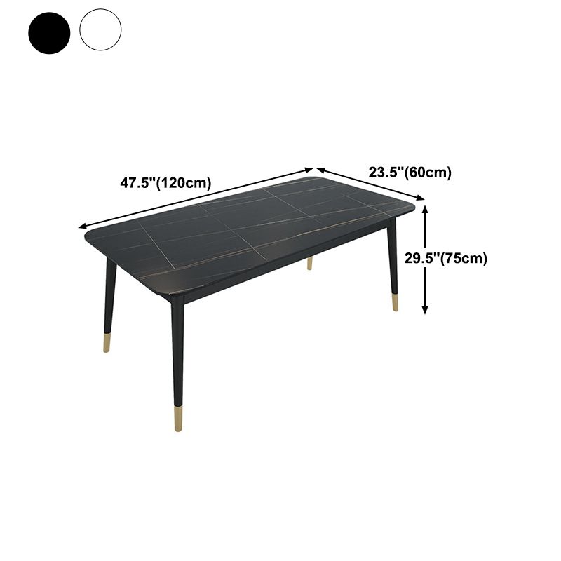 Stone Top Dining Table Contemporary Rectangle Table with 4 Metal Legs in Black Clearhalo 'Dining Tables & Seating' 'Dining Tables' 'dining_table' 'furn' 'furn_dining_table' 'Furniture' 'furniture_dining_table' 'Kitchen & Dining Furniture' 1200x1200_02432cac-ce47-4594-8fed-f201acb058b4