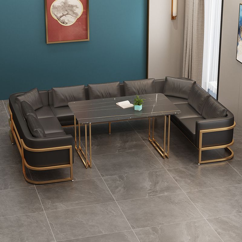 Industrial Sintered Stone Dinner Room Kitchen Table Black Table with Gold Frame for Dining Room Clearhalo ' dining_table' 'Dining Tables & Seating' 'Dining Tables' 'furn' 'furn_dining_table' 'Furniture' 'furniture_dining_table' 'Kitchen & Dining Furniture' 'kitchen&dining_furn' 'kitchen' 'kitchen_dining_table' 1200x1200_02494722-c830-4d86-95ca-fa278db1a8be