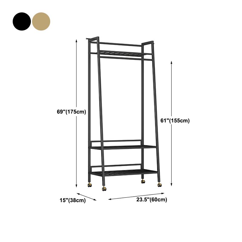 Glam Metal Hall Stand Hanging Rail Storage Shelving and 2 Hooks Coat Hanger Clearhalo 'Entry & Mudroom Furniture' 'furn' 'furn_hall_tree_coat_racks' 'Furniture' 'Hall Trees & Coat Racks' 'hall_tree_coat_racks' 1200x1200_02497019-231b-494c-91f9-e1b396731615
