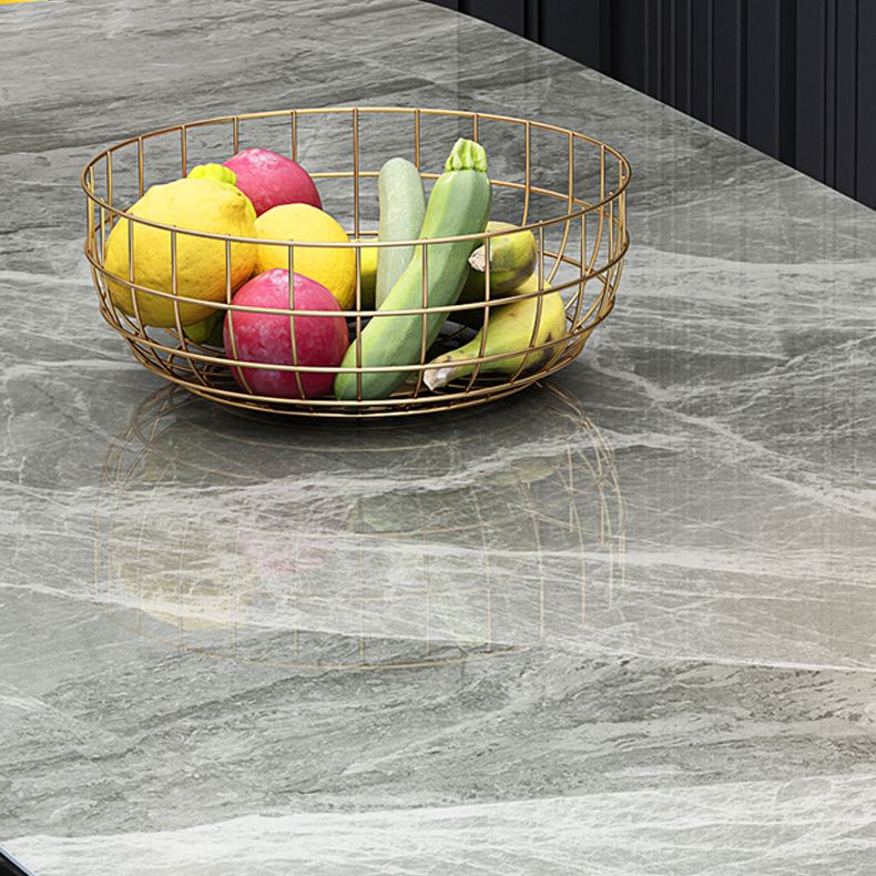 Mesa de comedor de base de madera sólida Mesa de comedor de piedra rectangular con tapa gris y blanca