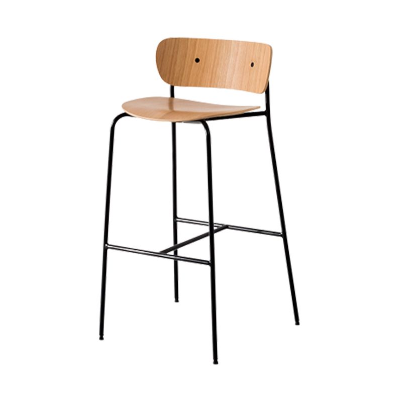 Contemporary Wooden Backrest Counter High Stool with Metal 4 Legs