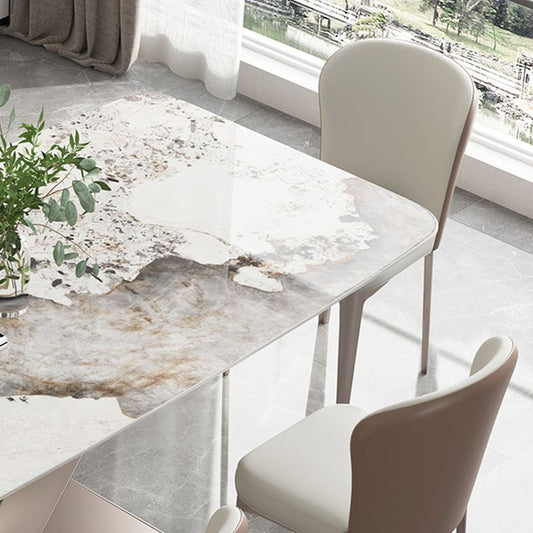 Contemporáneo 1/4/5/7 Piezas Juego de comedor Mesa de comedor de piedra rectángica en blanco