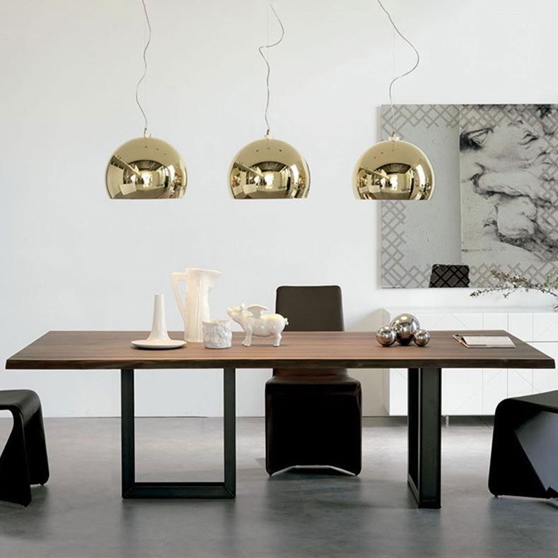 Mesa de comedor de rectángulo industrial de metal mesa de madera de pino con base de trineo