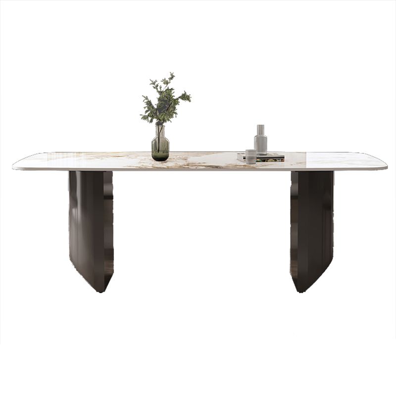 Modern Rectangle Stone Top Dining Table Double Pedestal Dining Table Clearhalo 'Dining Tables & Seating' 'Dining Tables' 'dining_table' 'furn' 'furn_dining_table' 'Furniture' 'Kitchen & Dining Furniture' 1200x1200_02518198-ff40-40d5-a327-847ee74396bd