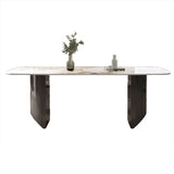 Modern Rectangle Stone Top Dining Table Double Pedestal Dining Table Clearhalo 'Dining Tables & Seating' 'Dining Tables' 'dining_table' 'furn' 'furn_dining_table' 'Furniture' 'Kitchen & Dining Furniture' 1200x1200_02518198-ff40-40d5-a327-847ee74396bd
