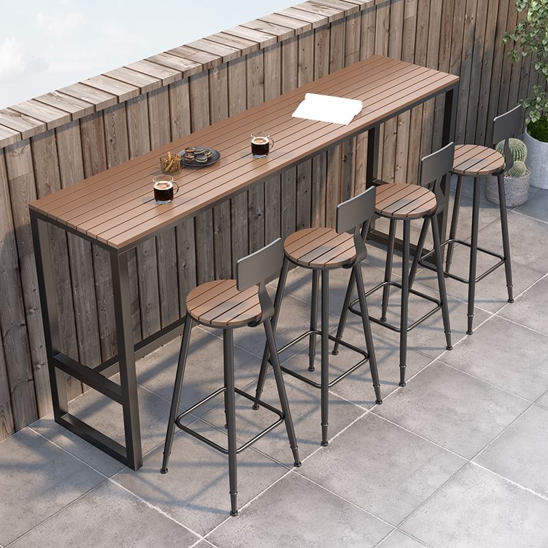 Rectangle Brown Top Bar Table Trestle Base Dining Table for Coffee Room Clearhalo 'Bar Furniture' 'Bar Tables' 'bar_tables' 'furn' 'furn_bar_tables' 'Furniture' 'Kitchen & Dining Furniture' 1200x1200_025494a0-4936-4ce7-85e0-9adaf10896f3