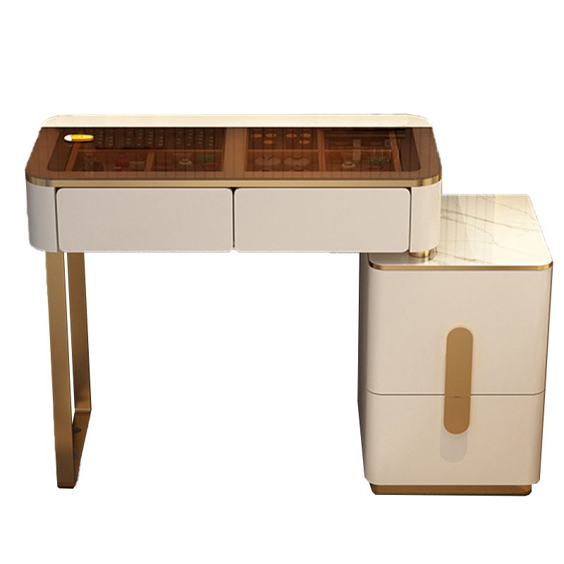 Glass Makeup Counter Bright White Vanity Tables with Storage Drawers, 15.74" Wide Clearhalo 'Bedroom Furniture' 'furn' 'furn_makeup_vanities' 'Furniture' 'Makeup Vanities' 'makeup_vanities' 1200x1200_025877c4-e335-43bb-8d92-bb8484a1772f