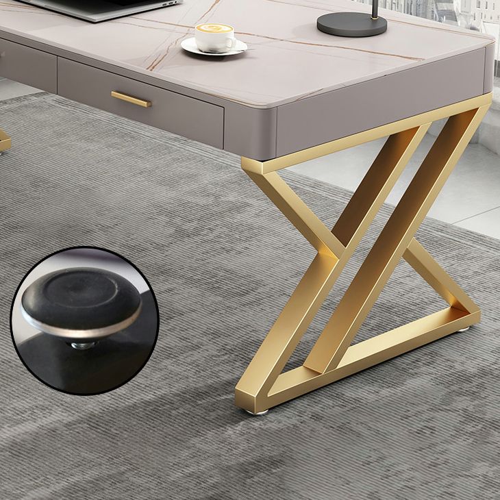 29.25 "H Classic Glam Office Desk Curved Shape Stone Writing Desk