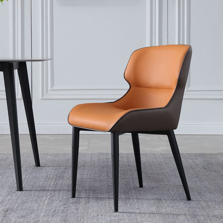 Contemporary Sloped Arm Chair Matte Finish Leather Curved Parsons Chair for Restaurant