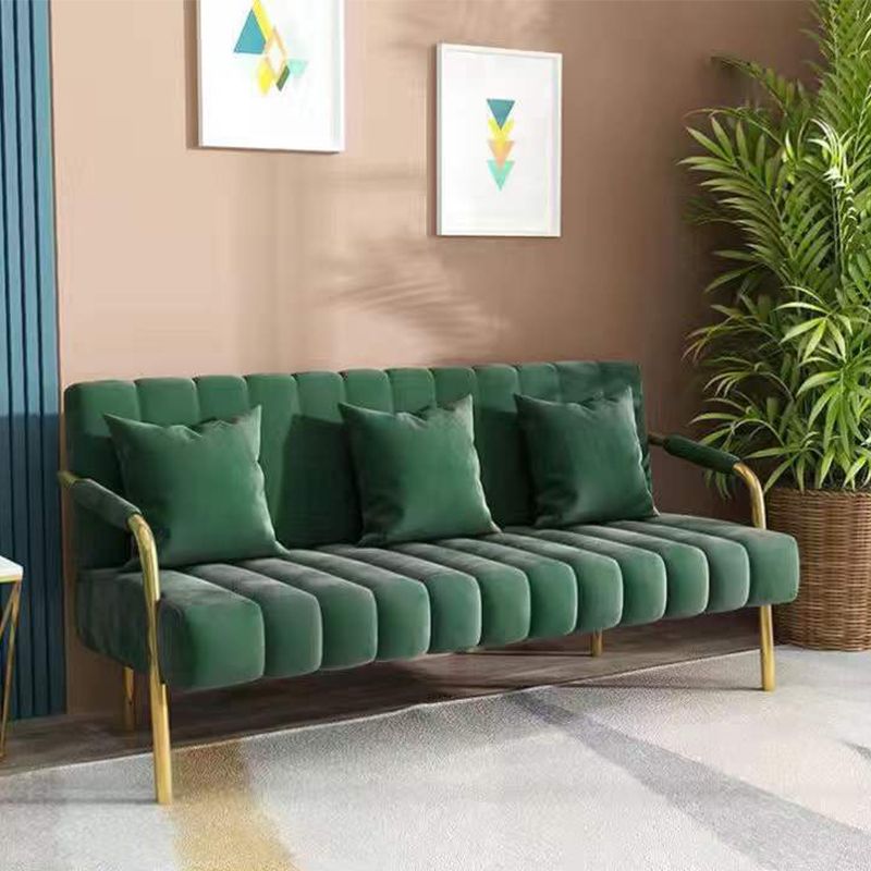 3-seater Velvet Sofa with 3 Pillows Square Arm for Living Room