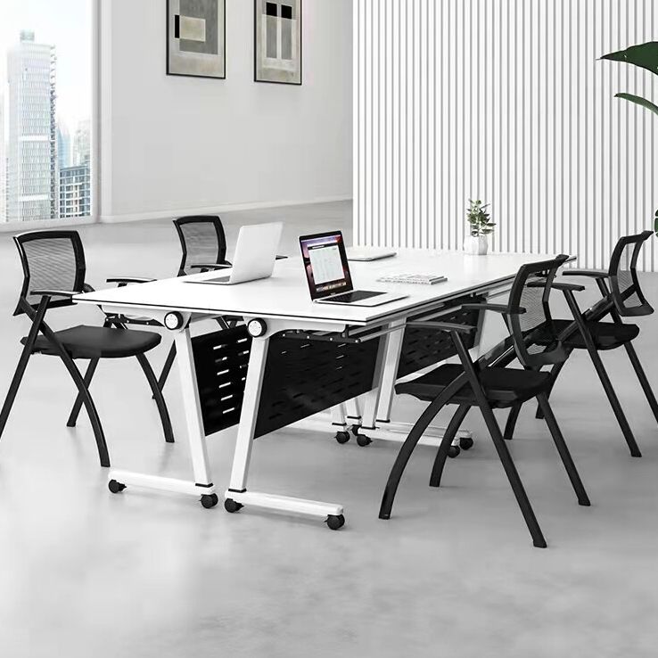 Escritorio de escritura plegable contemporánea escritorio de madera fabricada rectangular con ruedas de lanzadores