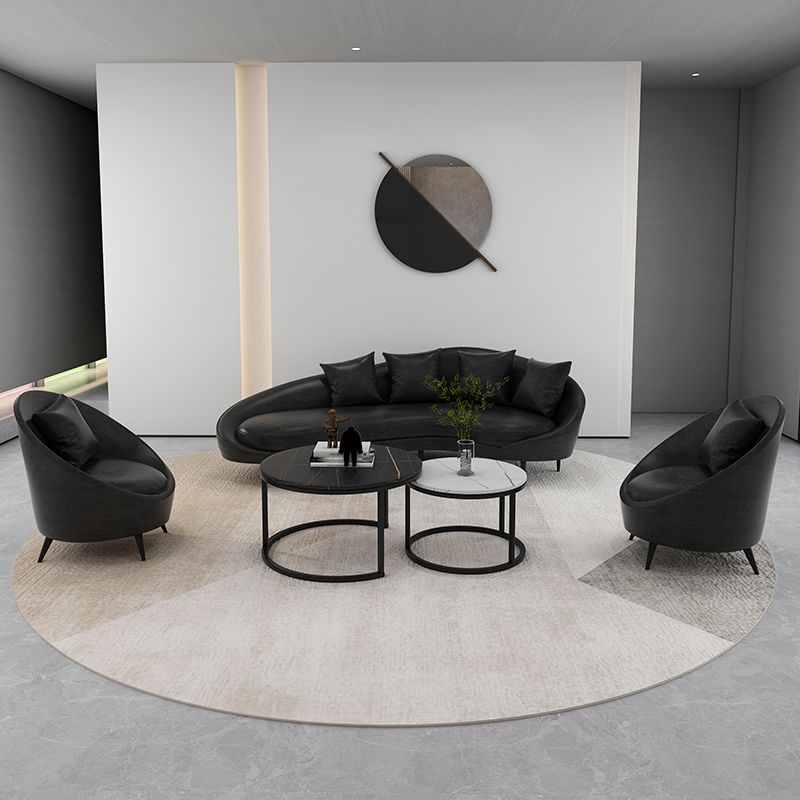 Contemporary Faux Leather Sloped Arm Sofa in Black For Living Room Clearhalo 'furn' 'furn_sofas' 'Furniture' 'Living Room Furniture' 'Sofa' 'sofas' 1200x1200_026fd706-7192-4e3d-a88b-03d3ac2b4c31