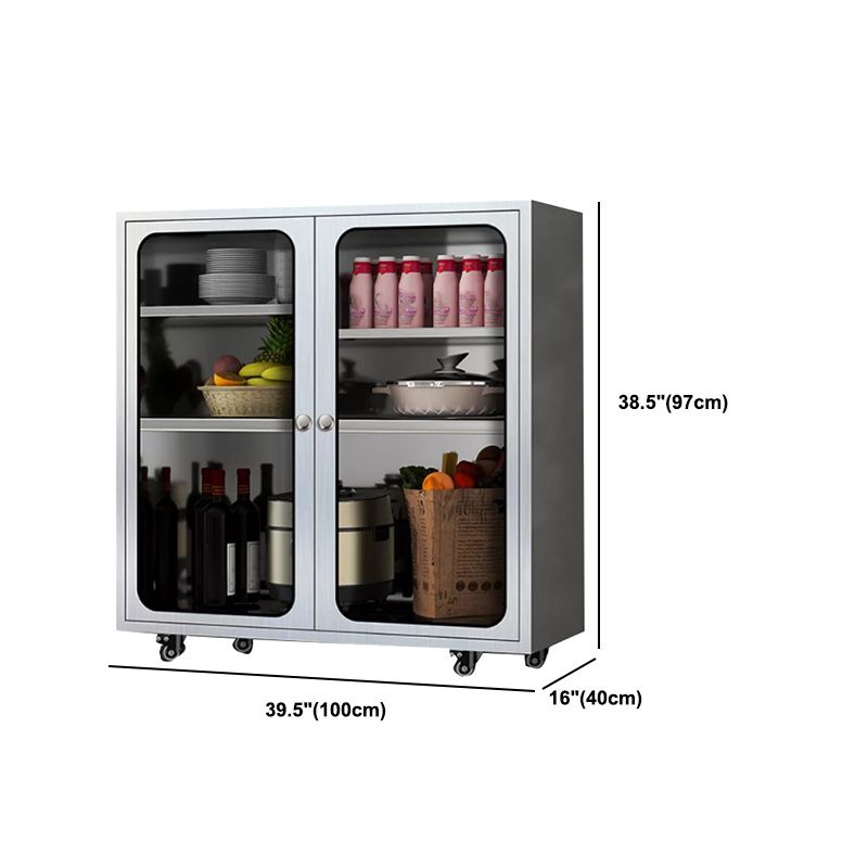 Chrome metalen dressoir met wielen moderne indoor dinerserver met kasten