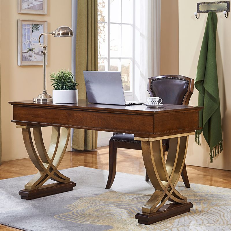 Glam Natural Rectangular Writing Desk Home Office Desk with Metal Legs Clearhalo 'furn' 'furn_office_desk' 'Furniture' 'Office Desks' 'Office Furniture' 'office_desk' 1200x1200_02710e0d-e4f3-4d8f-b98a-7ee1df2f1502