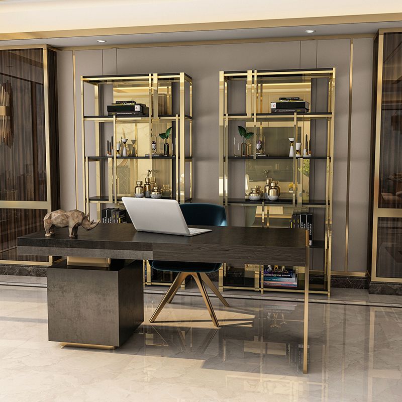 Gold Closed Back Bookshelf Glam Standard Engineered Wood Bookcase