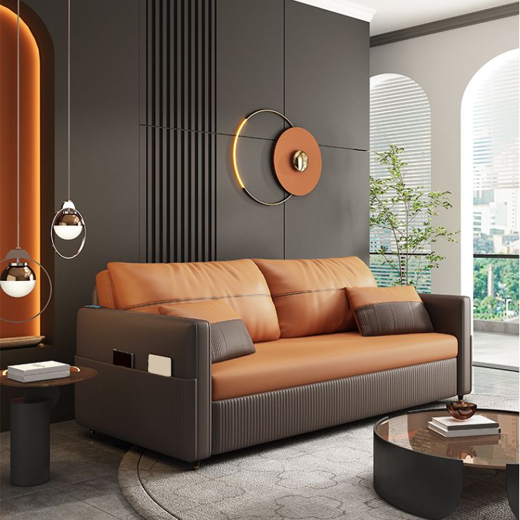 Contemporary Futon Sofa Bed with Storage Pillow Back Square Arms Sleeper Sofa Clearhalo 'furn' 'furn_futons' 'Furniture' 'Futons & Daybeds' 'Futons' 'Living Room Furniture' 1200x1200_027545a7-6de5-4a5e-b894-8510f34db63c