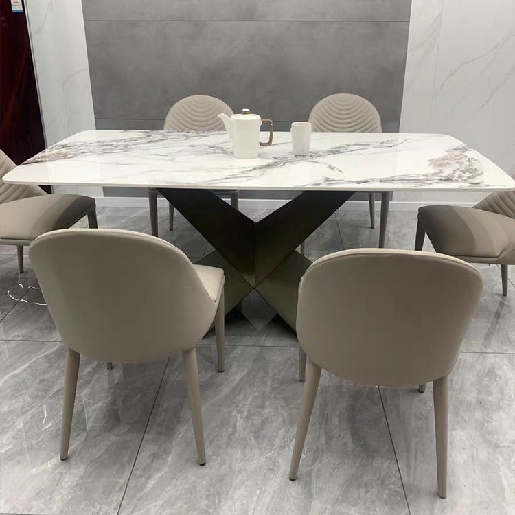 Modern Gray Stone Top Table Metal Base Rectangle Dining Table for Kitchen