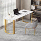 Glam Stone Office Desk 29.53 "Tall Peninsula Writing Desk met ijzeren benen