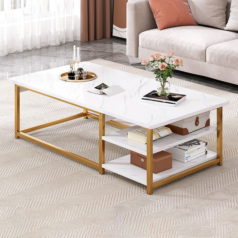 Coffee Table with Rectangular Black/gold Metal Base on 4 Legs Base Clearhalo 'Coffee & Accent Tables' 'Coffee Tables' 'coffee_tables' 'furn' 'furn_coffee_tables' 'Furniture' 'Living Room Furniture' 1200x1200_027728c3-326b-4002-800f-df8854b376e6