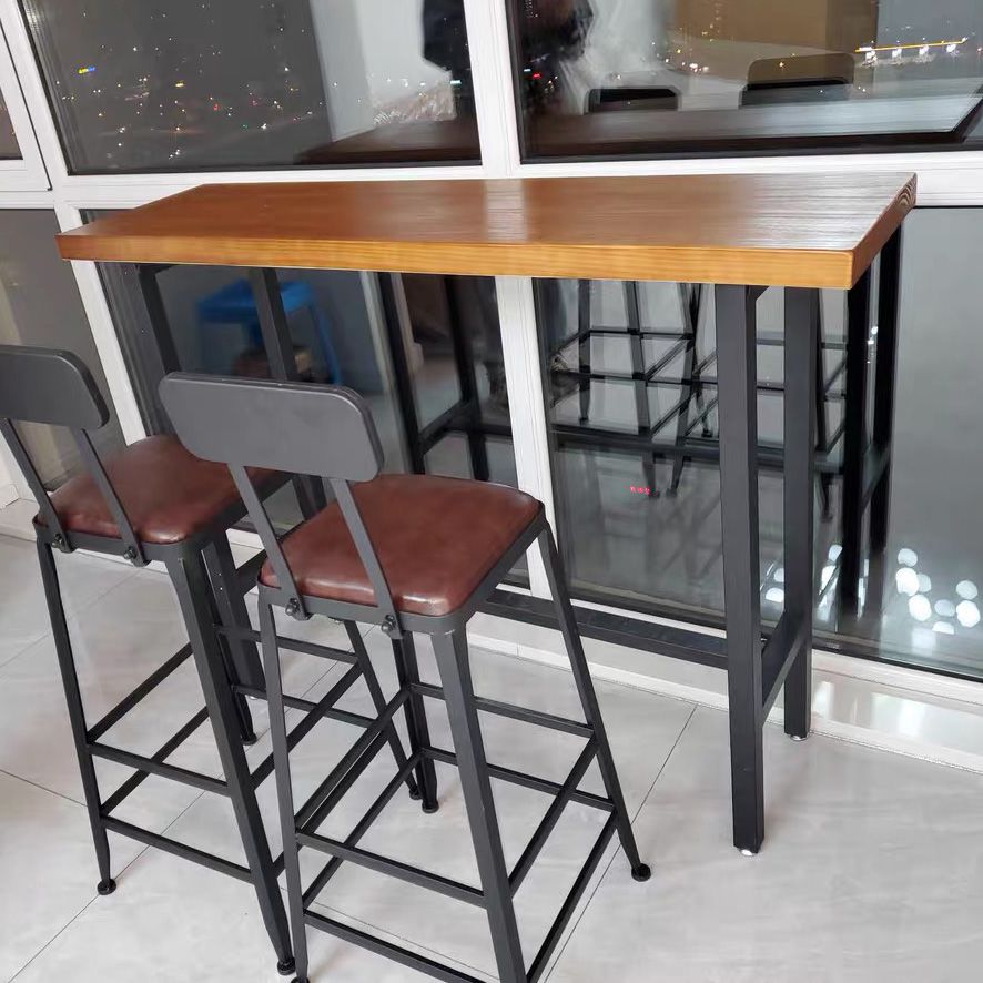 Rectangular Pine Wood Top Bar Table Industrial Bar Table with Black Trestle Base Clearhalo 'Bar Furniture' 'Bar Tables' 'bar_tables' 'furn' 'furn_bar_tables' 'Furniture' 'Kitchen & Dining Furniture' 1200x1200_02783d0d-b8c9-4cd8-a829-c6e4428d09a5