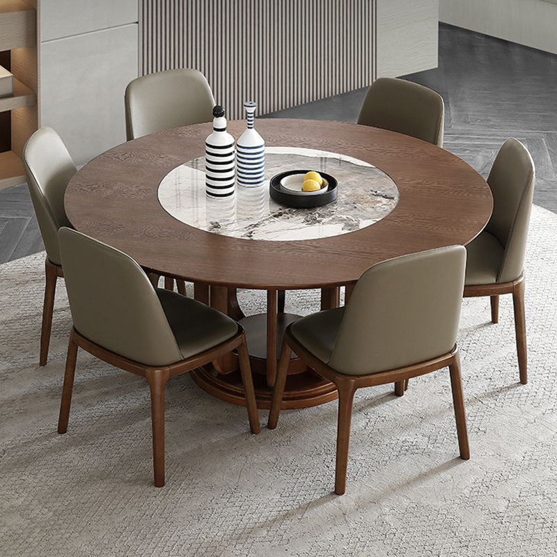 Walnut Color Solid Wood Round Dining Table Round Turntable Furniture with Pedestal Base Clearhalo 'Dining Tables & Seating' 'Dining Tables' 'dining_table' 'furn' 'furn_dining_table' 'Furniture' 'Kitchen & Dining Furniture' 1200x1200_027ab66f-0544-4bfa-9afe-c50dfa2eb95d