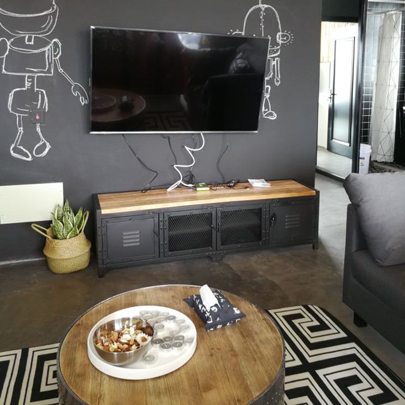 15.75"W TV Stand Enclosed Storage Industrial Style TV Console with 4 Doors Clearhalo 'furn' 'furn_tv_stands_entertainment_centers' 'Furniture' 'Living Room Furniture' 'TV Stands & Entertainment Centers' 'TV Stands & Media Storage Furniture' 'tv_stands_entertainment_centers' 1200x1200_027b5901-b7f5-4b55-a06e-073832b7a276