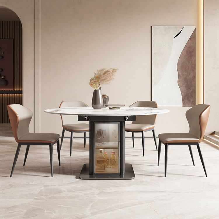 Nordic Sintered Stone Table Set of 5/7 with Round Table Foldable Dining Set with Leather Chairs Clearhalo 'Dining Room Sets' 'Dining Tables & Seating' 'dining_room_set' 'furn' 'furn_dining_room_set' 'Furniture' 'furniture_dining_room_set' 'Kitchen & Dining Furniture' 'kitchen&dining_furn' 'kitchen' 1200x1200_027da838-32d7-44c9-9533-62fcee0db827