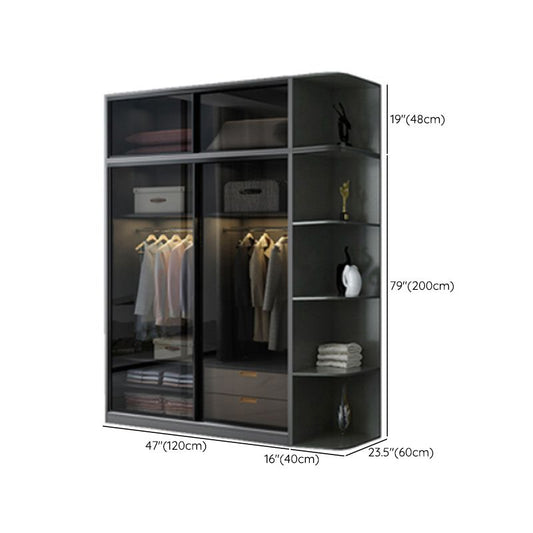 Contemporary Wood and Tempered Glass Wardrobe Freestanding Wardrobe Armoire without Light Clearhalo 'Armoires & Wardrobes' 'armoires_wardrobes' 'Bedroom Furniture' 'furn' 'furn_armoires_wardrobes' 'Furniture' 1200x1200_028082ae-76d9-466e-ae96-7b5b3f9cc138